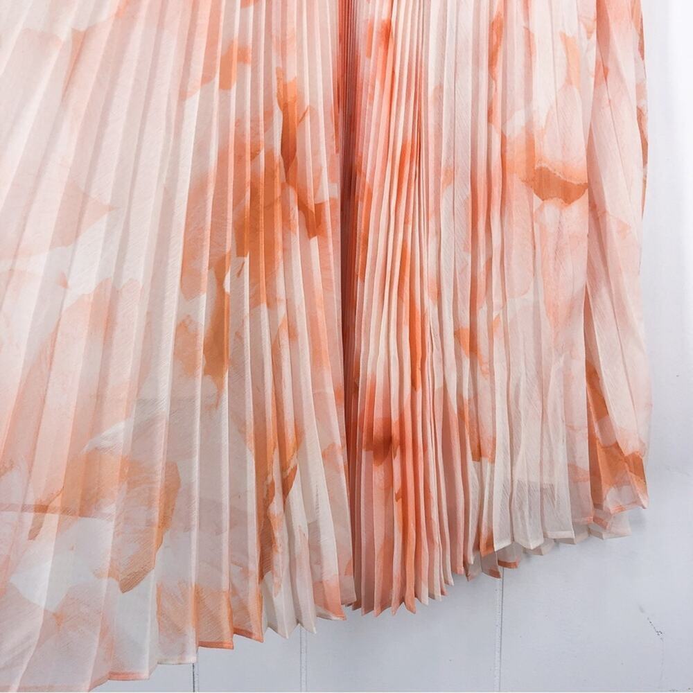 Express Midi Dress Floral Pleated Pastel Flowy Side Cut Out Size XL White Orange - Picture 9 of 15
